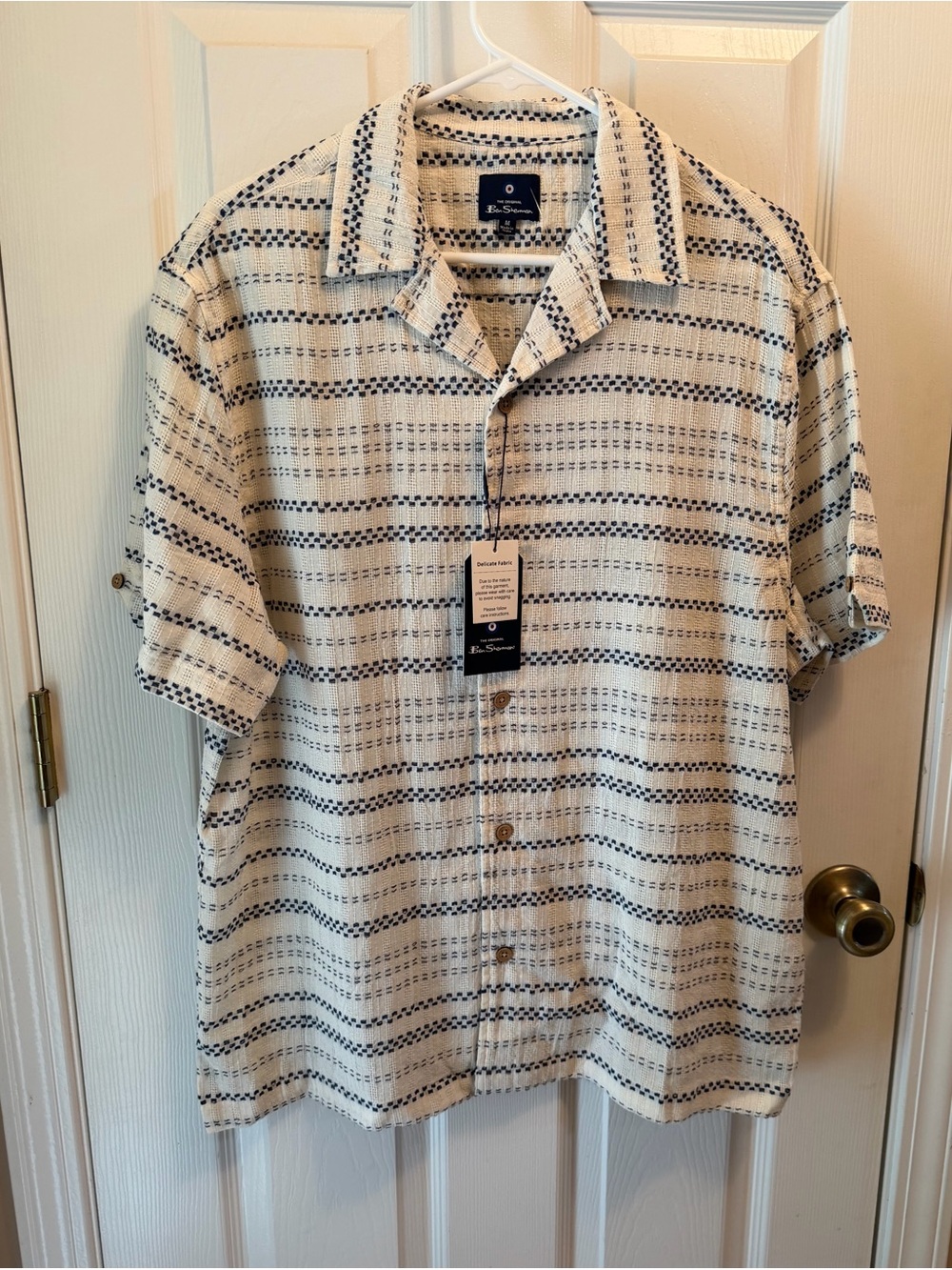 Ben Sherman Men's Cream & Navy Striped Short-Sleeve Shirt